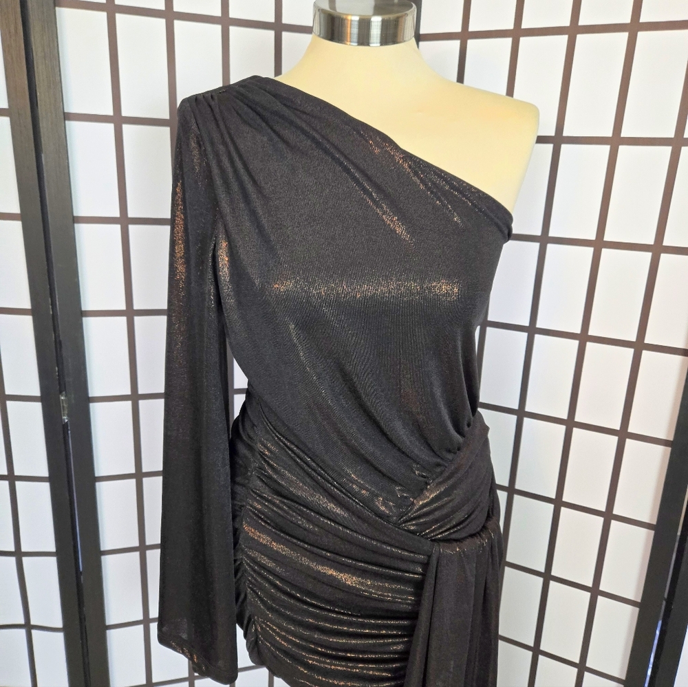 Zara Black One-Shoulder Ruched Mini Dress - Picture 10 of 13